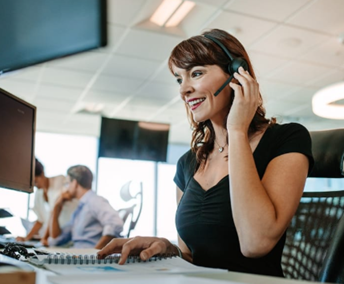 Customer service representative with headset